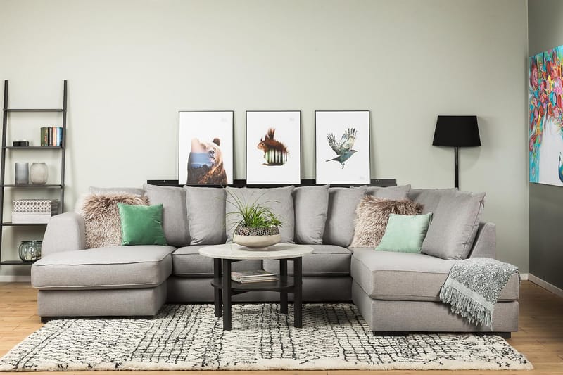 Optus 4-sits Högervänd U-formad Soffa med Divan och Schäslong i Tyg inkl Kuvertkuddar - Ljusgrå - Möbler - Soffa - U-soffa