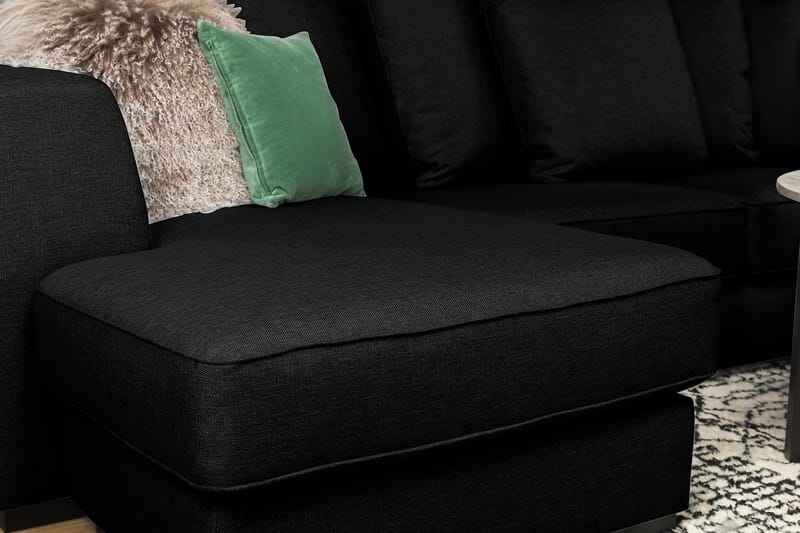 Optus 4-sits Högervänd U-formad Soffa med Divan och Schäslong i Tyg inkl Kuvertkuddar - Svart - Möbler - Soffa - U-soffa