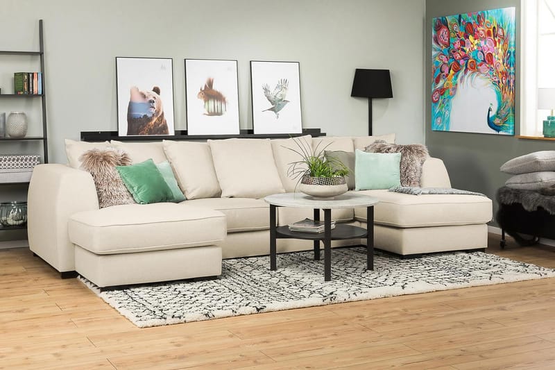 Optus 4-sits U-formad Soffa med dubbeldivan i Tyg inkl Kuvertkuddar - Beige - Möbler - Soffa - U-soffa