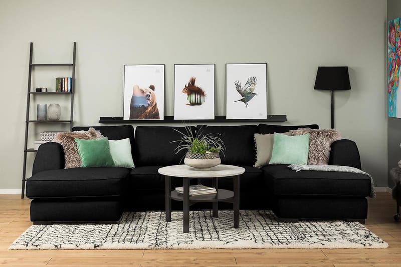 Optus 4-sits U-formad Soffa med dubbeldivan i Tyg - Svart - Möbler - Soffa - U-soffa