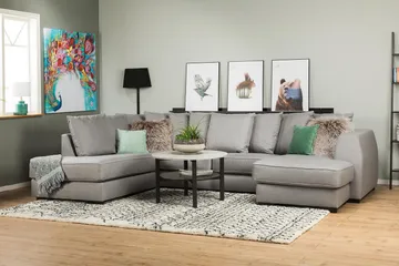 Optus 4-sits Vänstervänd U-formad Soffa med Divan och Schäslong i Tyg inkl Kuvertkuddar - Ljusgrå - Möbler - Soffa - U-soffa