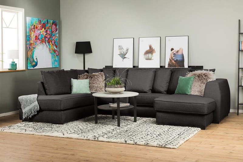 Optus 4-sits Vänstervänd U-formad Soffa med Divan och Schäslong i Tyg inkl Kuvertkuddar - Mörkgrå - Möbler - Soffa - U-soffa