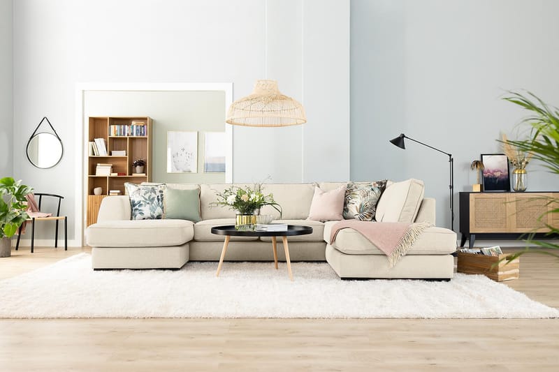 Optus 6-sits Högervänd U-formad Large Soffa med Divan och Schäslong i Tyg - Beige - Möbler - Soffa - U-soffa