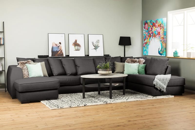 Optus 6-sits Högervänd U-formad Large Soffa med Divan och Schäslong i Tyg inkl Kuvertkuddar - Mörkgrå - Möbler - Soffa - U-soffa