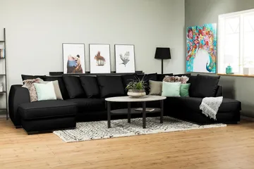 Optus 6-sits Högervänd U-formad Large Soffa med Divan och Schäslong i Tyg inkl Kuvertkuddar - Svart - Möbler - Soffa - U-soffa