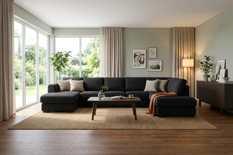 Optus 6-sits U-soffa med Divan och schäslong vänster - Svart - Möbler - Soffa - U-soffa