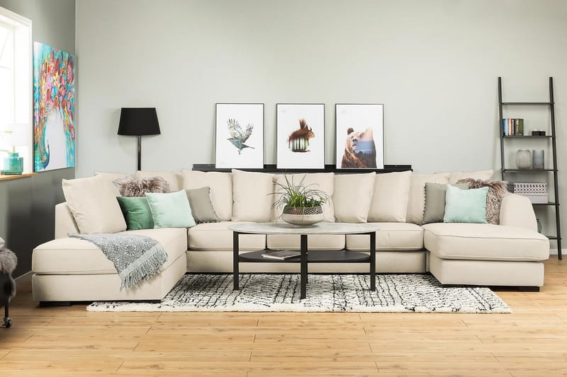 Optus 6-sits Vänstervänd U-formad Large Soffa med Divan och Schäslong i Tyg inkl Kuvertkuddar - Beige - Möbler - Soffa - U-soffa
