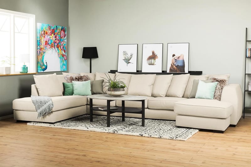 Optus 6-sits Vänstervänd U-formad Large Soffa med Divan och Schäslong i Tyg inkl Kuvertkuddar - Beige - Möbler - Soffa - U-soffa