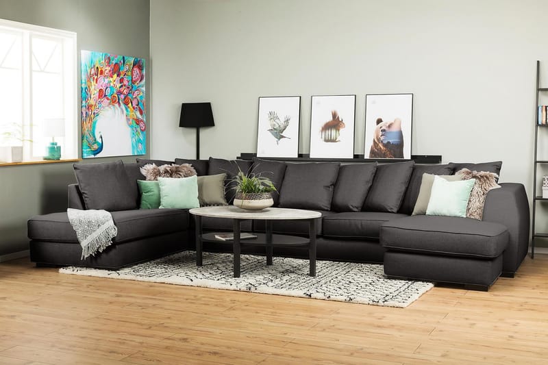 Optus 6-sits Vänstervänd U-formad Large Soffa med Divan och Schäslong i Tyg inkl Kuvertkuddar - Mörkgrå - Möbler - Soffa - U-soffa