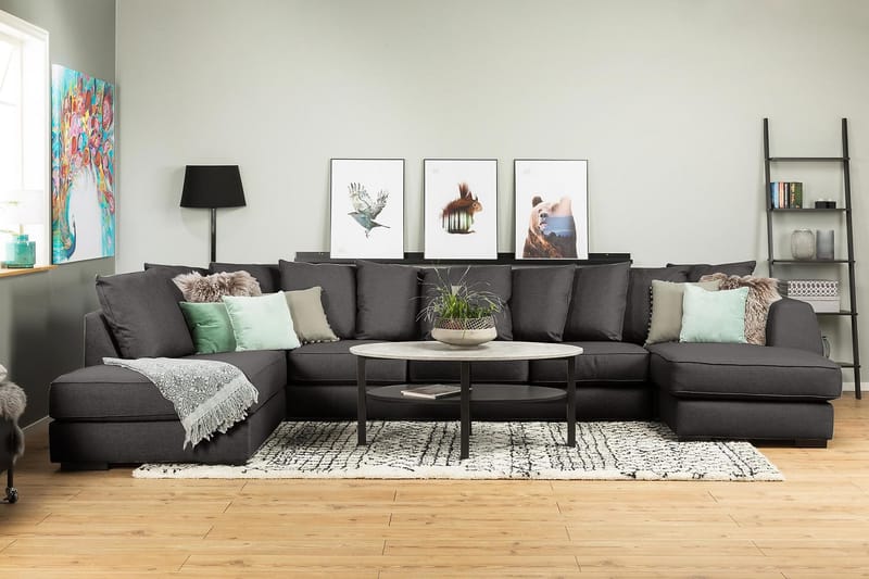 Optus 6-sits Vänstervänd U-formad Large Soffa med Divan och Schäslong i Tyg inkl Kuvertkuddar - Mörkgrå - Möbler - Soffa - U-soffa