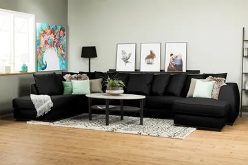 Optus 6-sits Vänstervänd U-formad Large Soffa med Divan och Schäslong i Tyg inkl Kuvertkuddar - Svart - Möbler - Soffa - U-soffa