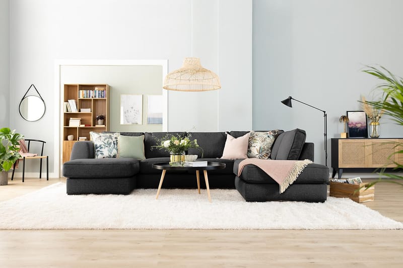 Optus 6-sits Vänstervänd U-formad Large Soffa med Divan och Schäslong i Tyg - Mörkgrå - Möbler - Soffa - U-soffa