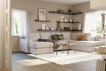 Optus Lyx 4-sits Högervänd U-formad Soffa med Divan och Schäslong i Tyg - Ljusgrå - Möbler - Soffa - U-soffa