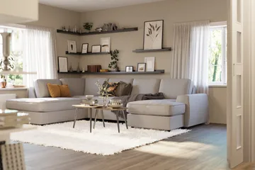 Optus Lyx 4-sits Vänstervänd U-formad Soffa med Divan och Schäslong i Tyg - Grå - Möbler - Soffa - U-soffa