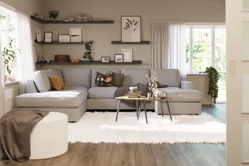 Optus Lyx 4-sits Vänstervänd U-formad Soffa med Divan och Schäslong i Tyg - Grå - Möbler - Soffa - U-soffa