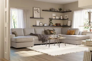 Optus Lyx 6-sits Högervänd U-formad Large Soffa med Divan och Schäslong i Tyg - Grå - Möbler - Soffa - U-soffa