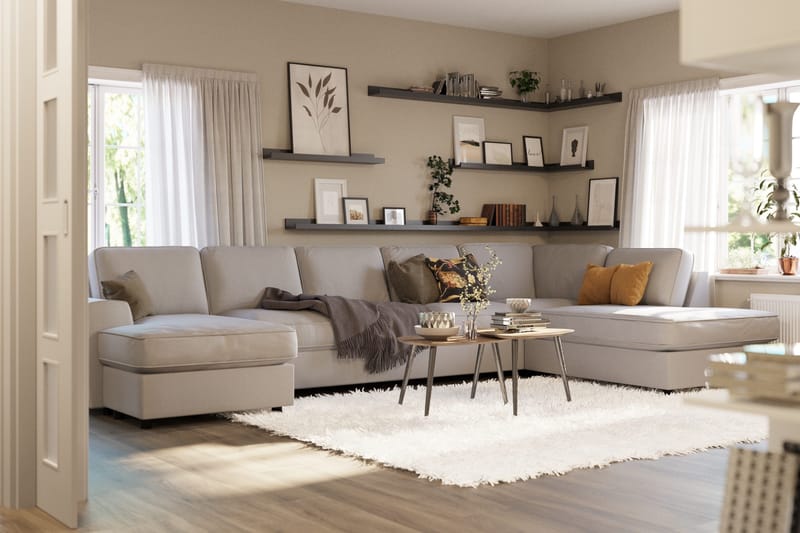 Optus Lyx 6-sits Högervänd U-formad Large Soffa med Divan och Schäslong i Tyg - Grå - Möbler - Soffa - U-soffa