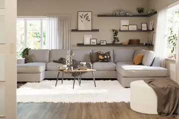 Optus Lyx 6-sits Högervänd U-formad Large Soffa med Divan och Schäslong i Tyg - Grå - Möbler - Soffa - U-soffa