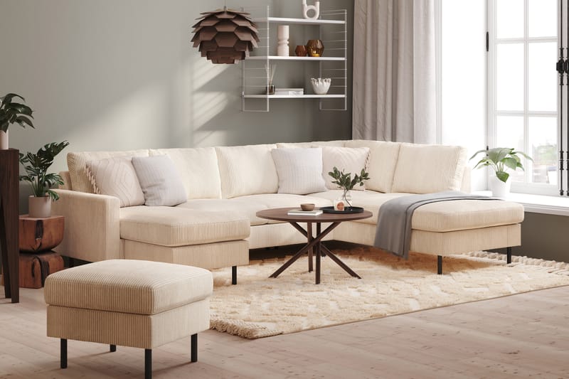 Peppe 4-sits Högervänd U-formad Soffa med Divan och Schäslong i Manchester - Beige - Möbler - Soffa - U-soffa