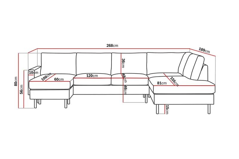 Peppe 4-sits Högervänd U-formad Soffa med Divan och Schäslong i Manchester - Rosa - Möbler - Soffa - U-soffa