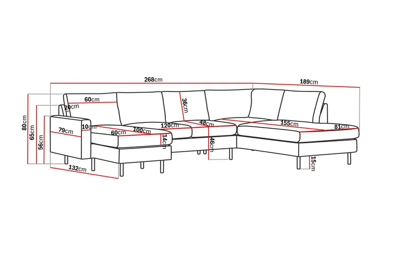 Peppe 4-sits Högervänd U-formad Soffa med Divan och Schäslong i Manchester - Rosa - Möbler - Soffa - U-soffa