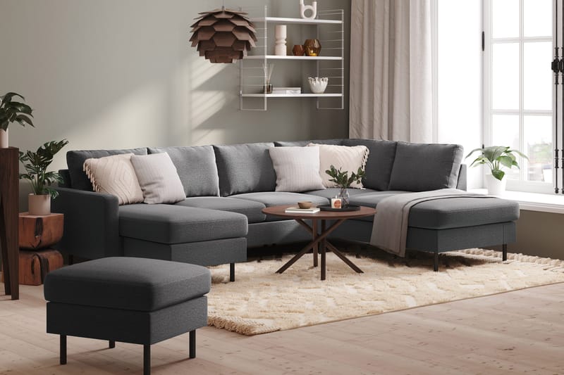 Peppe 4-sits Högervänd U-formad Soffa med Divan och Schäslong i Tyg - Ljusgrå - Möbler - Soffa - U-soffa