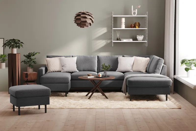 Peppe 4-sits Högervänd U-formad Soffa med Divan och Schäslong i Tyg - Ljusgrå - Möbler - Soffa - U-soffa