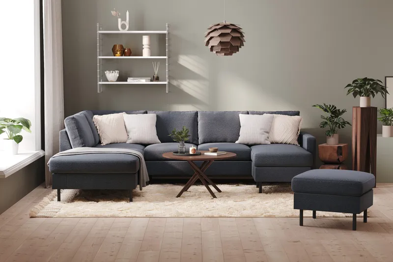 Peppe 4-sits Vänstervänd U-formad Soffa med Divan och Schäslong i Tyg - Mörkgrå - Möbler - Soffa - U-soffa