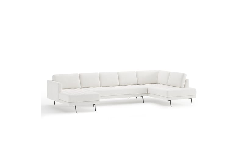 Soffa m. Divan och Schäslong Samella 6-sits - Vit Bouclé - U-soffa