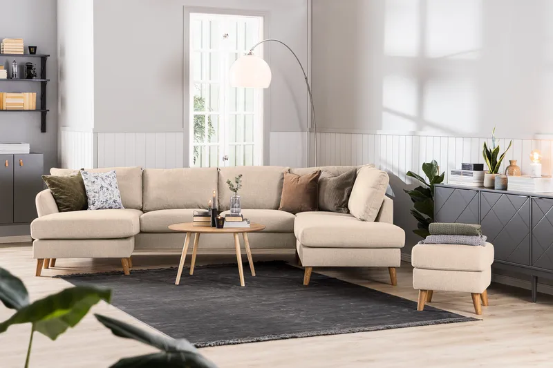 Trend 4-sits Högervänd U-formad Soffa med Divan och Schäslong i Tyg - Beige - Möbler - Soffa - U-soffa