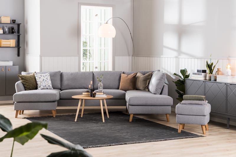Trend 4-sits Högervänd U-formad Soffa med Divan och Schäslong i Tyg - Grå - Möbler - Soffa - U-soffa