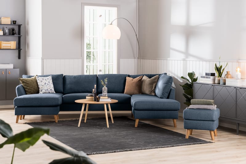 Trend 4-sits Vänstervänd U-formad Soffa med Divan och Schäslong i Tyg - Blå - Möbler - Soffa - U-soffa
