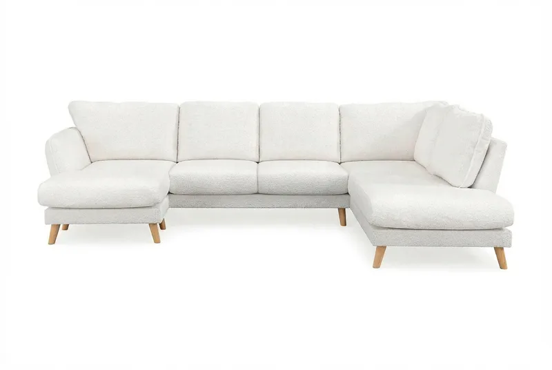 Trend Lyx 4-sits Högervänd U-formad Soffa med Divan och Schäslong i Bouclé - Vit - Möbler - Soffa - U-soffa