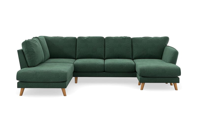Trend Lyx 4-sits Högervänd U-formad Soffa med Divan och Schäslong i Sammet, Mörkgrön