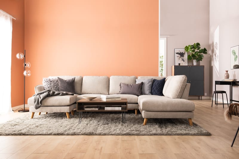 Trend Lyx 4-sits Högervänd U-formad Soffa med Divan och Schäslong i Tyg - Beige - Möbler - Soffa - U-soffa