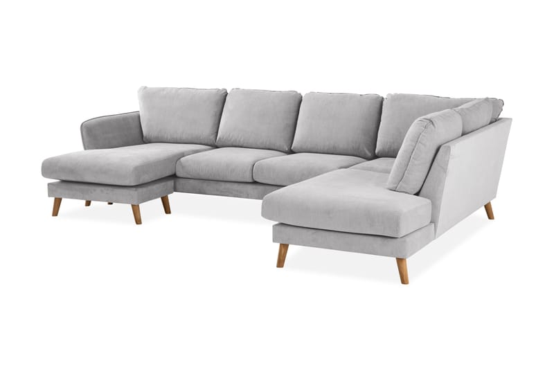 Trend Lyx 4-sits Högervänd U-formad Soffa med Divan och Schäslong i Tyg - Ljusgrå - Möbler - Soffa - U-soffa