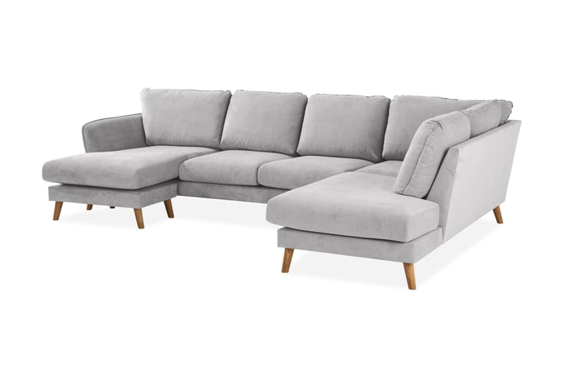 Trend Lyx 4-sits Högervänd U-formad Soffa med Divan och Schäslong i Tyg - Ljusgrå - Möbler - Soffa - U-soffa
