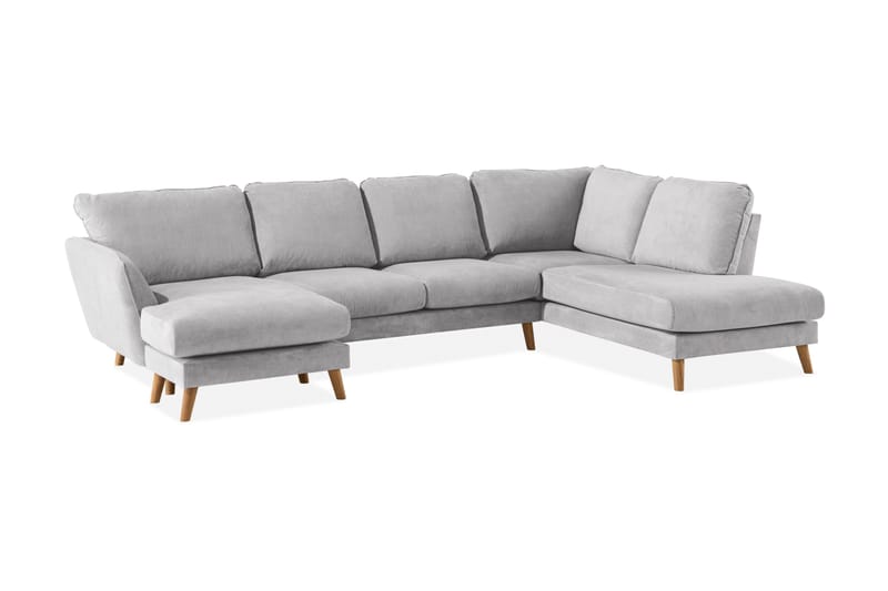 Trend Lyx 4-sits Högervänd U-formad Soffa med Divan och Schäslong i Tyg - Ljusgrå - Möbler - Soffa - U-soffa