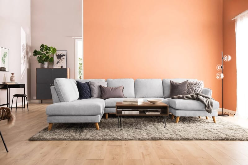 Trend Lyx 4-sits Vänstervänd U-formad Soffa med Divan och Schäslong i Tyg - Ljusgrå - Möbler - Soffa - U-soffa