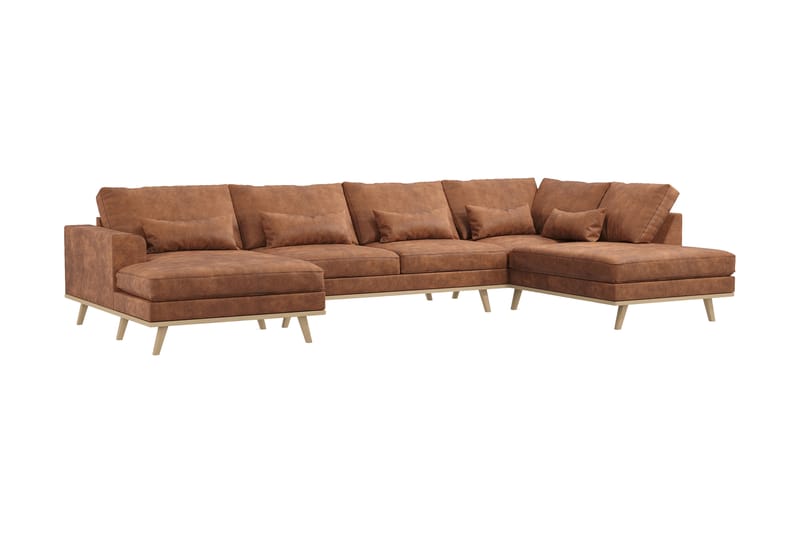 U-soffa Haga - Brun - 4 sits soffa med divan - U-soffa