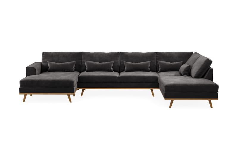 U-soffa Haga - Ljusgrå/Ek - 4 sits soffa med divan - U-soffa