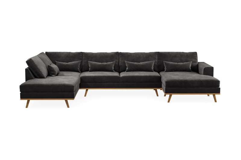 U-soffa Haga - Ljusgrå/Ek - 4 sits soffa med divan - U-soffa