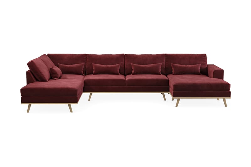 U-soffa Haga - Röd - 4 sits soffa med divan - U-soffa