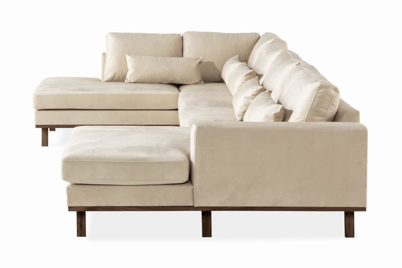 U-soffa Haga Sammet - Beige - 4 sits soffa med divan - Sammetssoffa - U-soffa