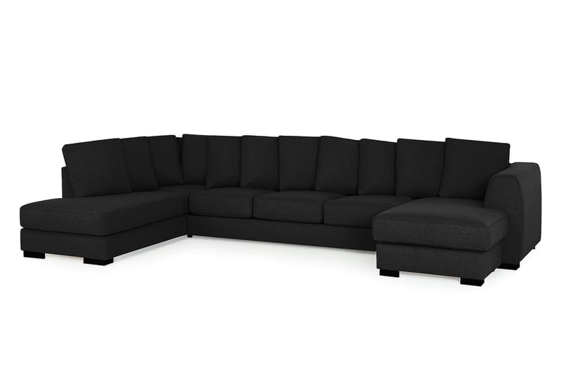 U-soffa Ontario Large med Divan Höger inkl Kuvertkuddar - Svart - U-soffa