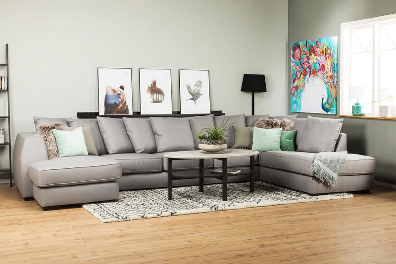 U-soffa Ontario Large med Divan Vänster inkl Kuvertkuddar - Ljusgrå - Möbler - Soffa - U-soffa