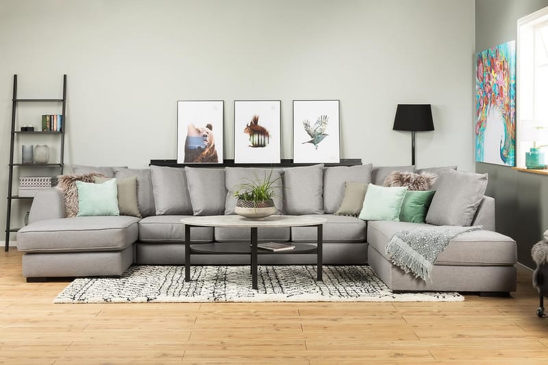 U-soffa Ontario Large med Divan Vänster inkl Kuvertkuddar - Ljusgrå - Möbler - Soffa - U-soffa