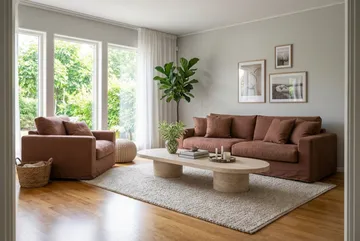Valencia Extra Djup 3-sits soffa + fåtölj med avtagbar och tvättbar klädsel - Rödbrun - Möbler - Soffa - Soffgrupp