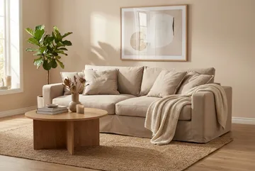 Valencia Extra Djup 3-sits Soffa med avtagbar och tvättbar klädsel - Ljusbrun - Möbler - Soffa - 3 sits soffa