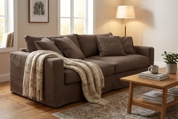 Valencia Extra Djup 3-sits Soffa med avtagbar och tvättbar klädsel - Mörkbrun - Möbler - Soffa - 3 sits soffa